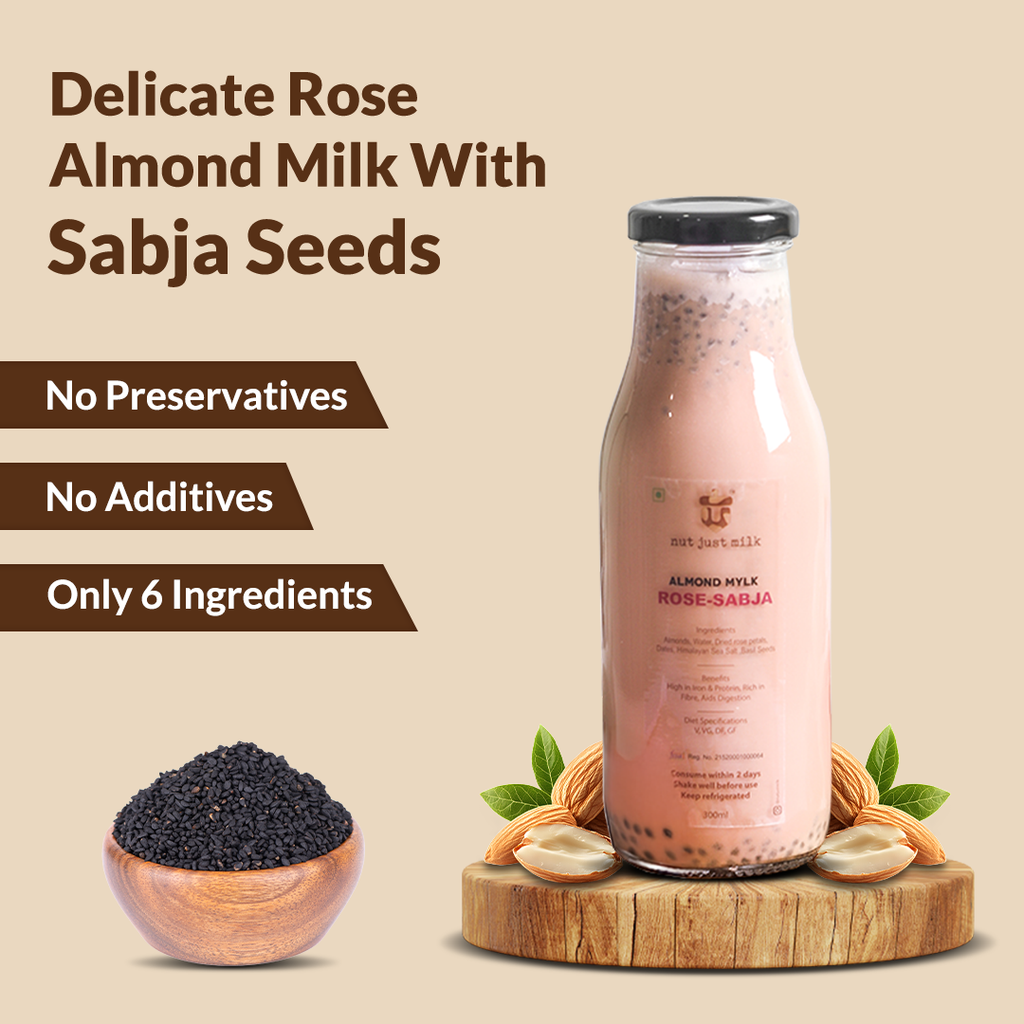 sabja seeds rose milk Almond Milk Rose Sabja – Nut Just Milk